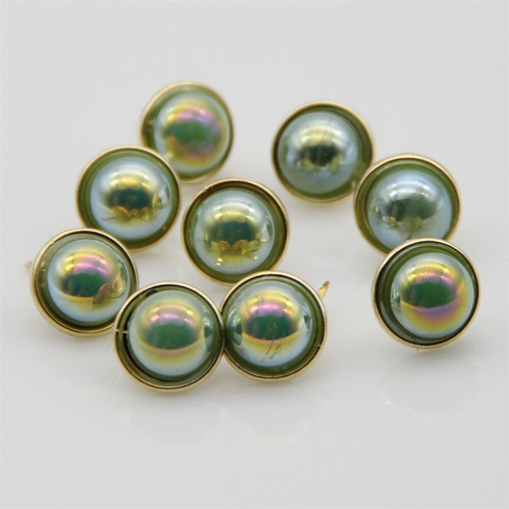 20pcs Big Colorful Pearl Brads Metal Gold Scrapbooking Embellishment Decor DIY Crafts Accessories Handmade Photo Album Fastener: Green as photo