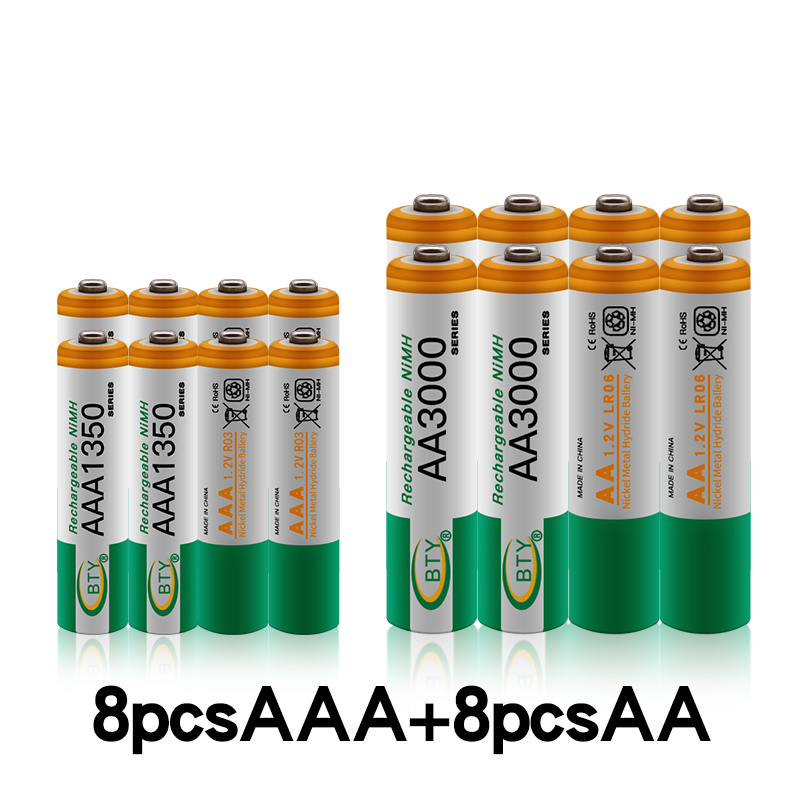 100% Aaa Batterij 1350 Mah Aaa Rechageable Batterij Ni-Mh 1.2 V Aa Batterij 1.2 V 3000 Mah Ni Mh aa Oplaadbare Batterijen