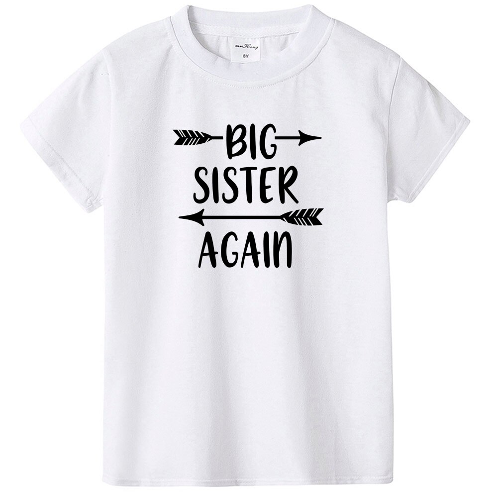 Big Sister Again Little Girl Funny Print T-shirt Kids Summer O-Neck Tops Boys &amp; Girls Tshirt Casual White Tops Tees: 8T