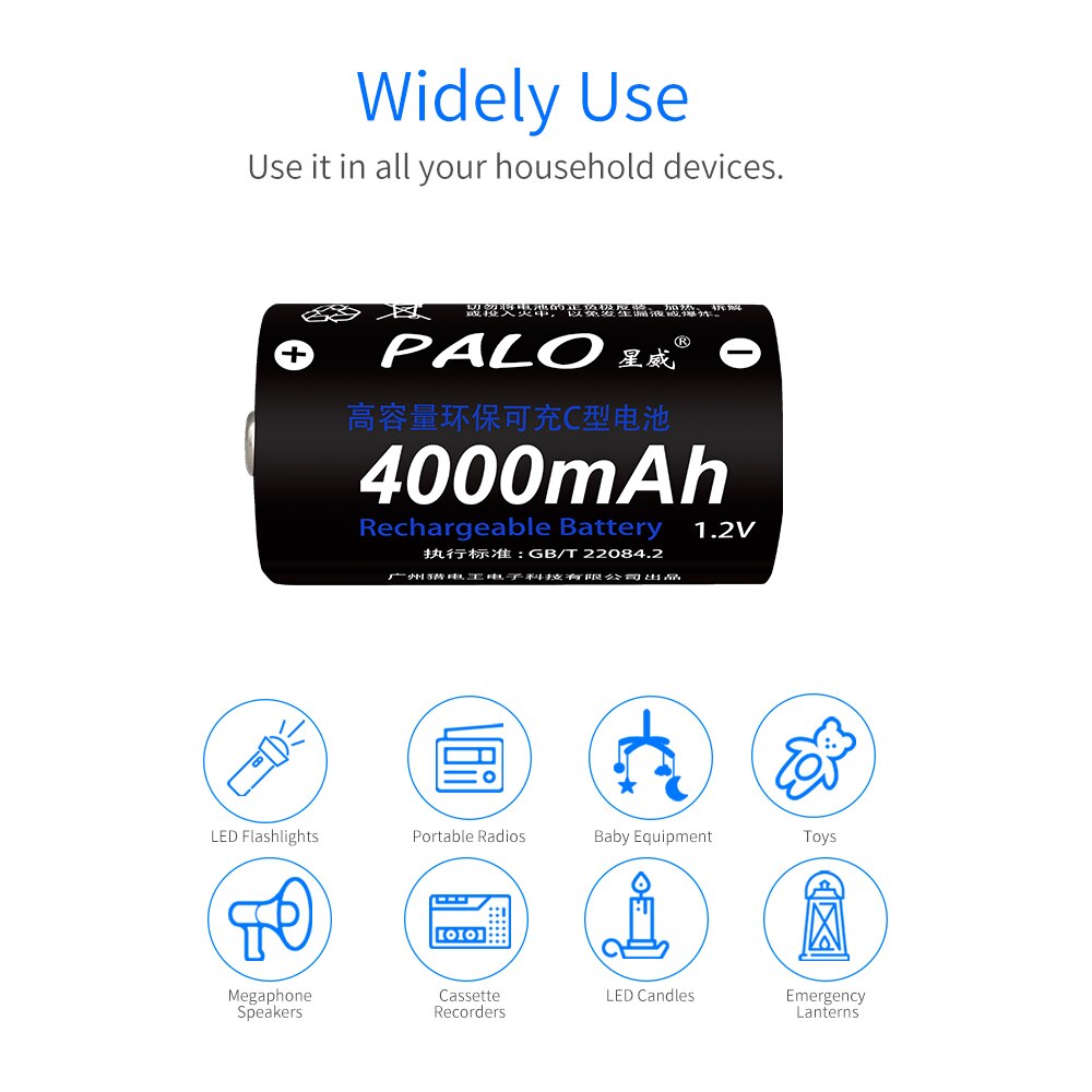 PALO 1-12 Uds tamaño C batería recargable tipo C LR14 batería 1,2 V NI-MH recargable C batería 4000mAh baja autodescarga