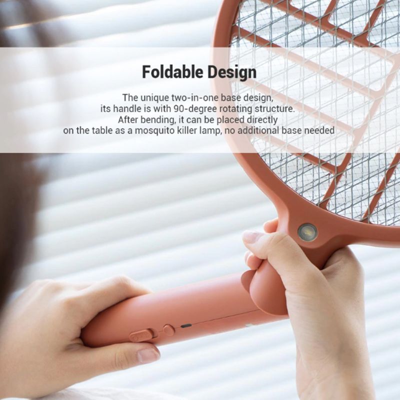 2 in 1 Foldable Electric Fly Swatter 1200mAh – Rechargeable Bug Zapper Tennis Racket with Safe to Touch Mesh Net