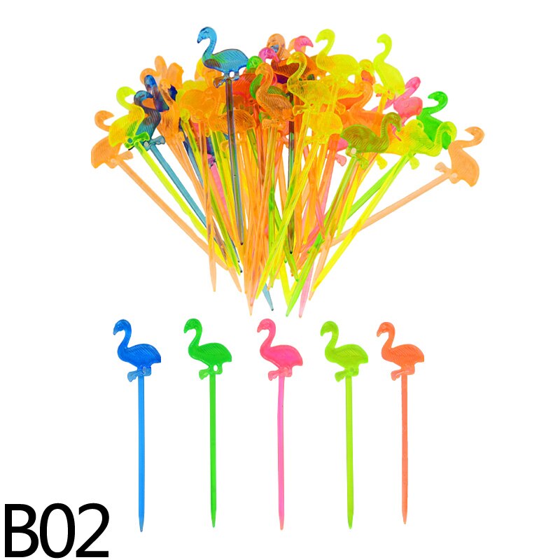 Fourchette à fruits flamant rose, Mini choix Buffet Cupcake fourchette à fruits gâteau Dessert bâtonnets à salade Cocktail broche à cure-dents 50 pièces: B02