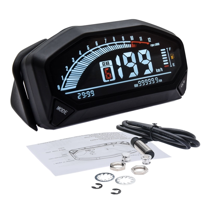 Universal LED LCD Speedometer Digital Backlight Waterproof Odometer Tachometer For Motorcycle 1,2,4 Cylinders YG150-23: With sensor