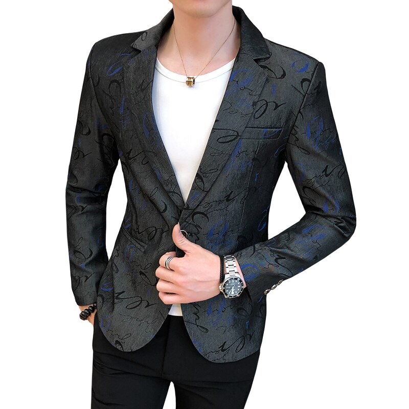 Blazer Jacket Men Print Casual Slim Blazer Suit Jacket Spring Male Business Prom Wedding Costume Homme