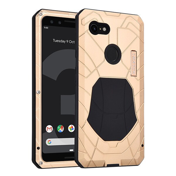 Für Google Pixel 3 Fall Harte Aluminium Metall Gehärtetem Glas Screen Protector Abdeckung für Google Pixel 3 Heavy Duty schutz: gold