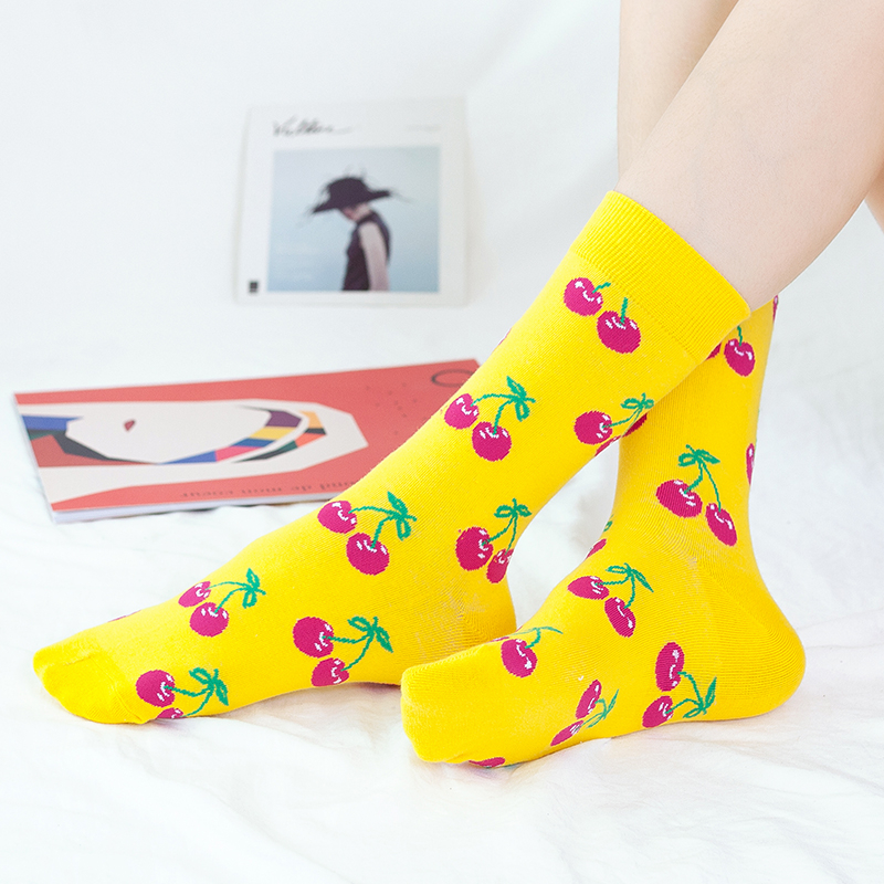 Calcetines felices de algodón para hombre y mujer, medias informales de Hip Hop Harajuku, fruta divertida, comida, tortilla, hamburguesa, aguacate, Sushi, cereza