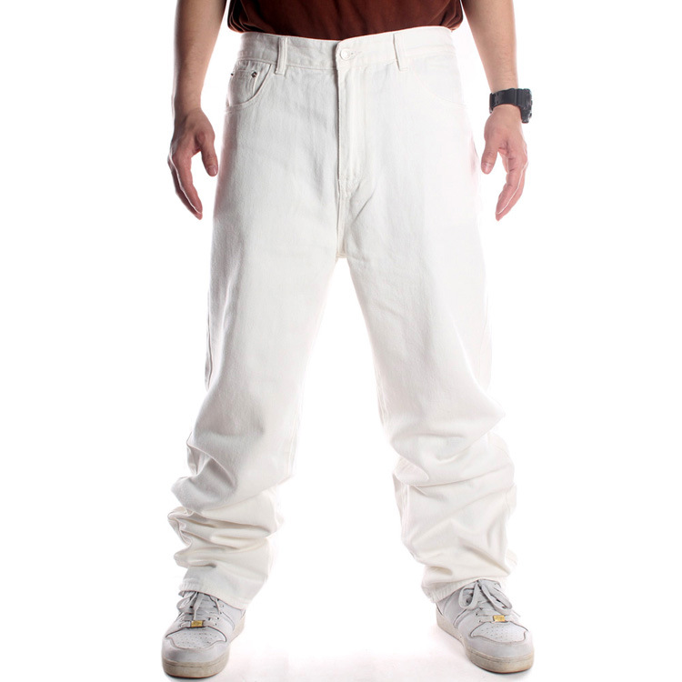 Jean Baggy en Denim pour homme, pantalon surdimensionné, couleur unie, blanc, droit, ample, style Hip hop, Skateboard, grande taille 44 46