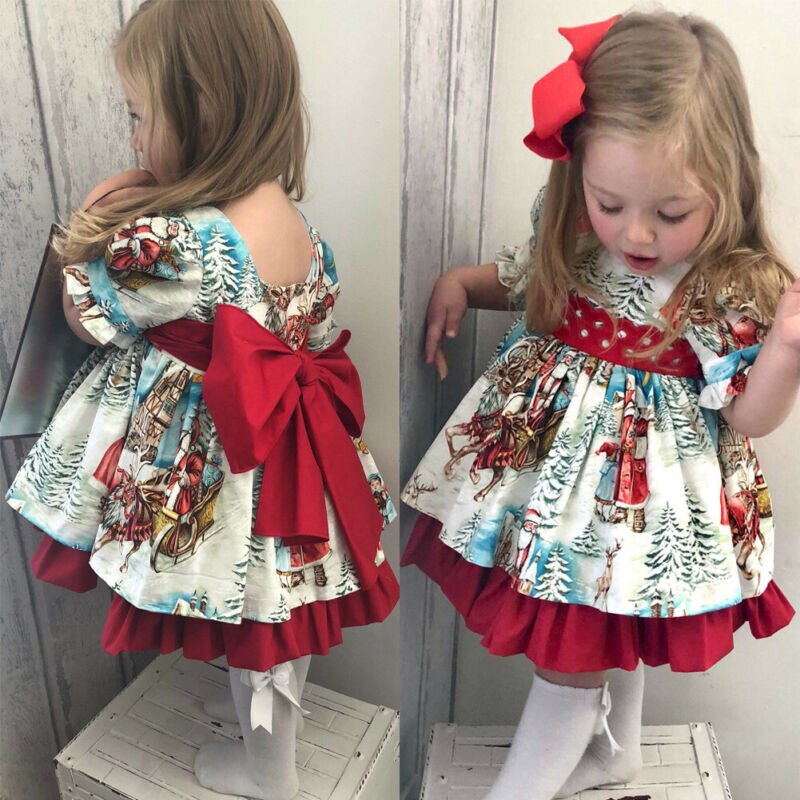 Christmas Princess Dress Toddler Girls Outfits Kids Baby Girl Bowknot Party XMAS Gown Formal Dress Costume Children Santa