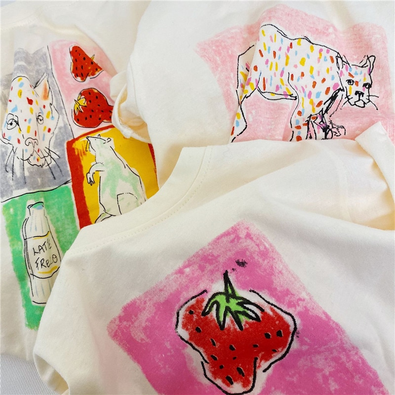 Mærke børn t-shirt til piger og drenge baby børn tøj leopard tegning hvid t-shirt tøj til pige sommer børn top tøj