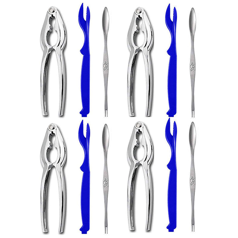 12 PCS Seafood Tools Set - 4 Crab Crackers, 4 Lobster Shell Forks, 4 Crab Leg Forks &amp; Storage Bag - Nut Cracker Set