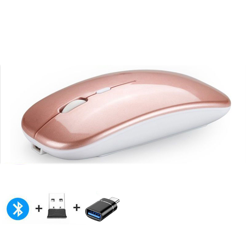 Rechargeable Bluetooth-compatible Wireless Mouse 2.4G Optical Mice with USB RGB 1600DPI Mouse for Computer Laptop PC Mute Mause: green