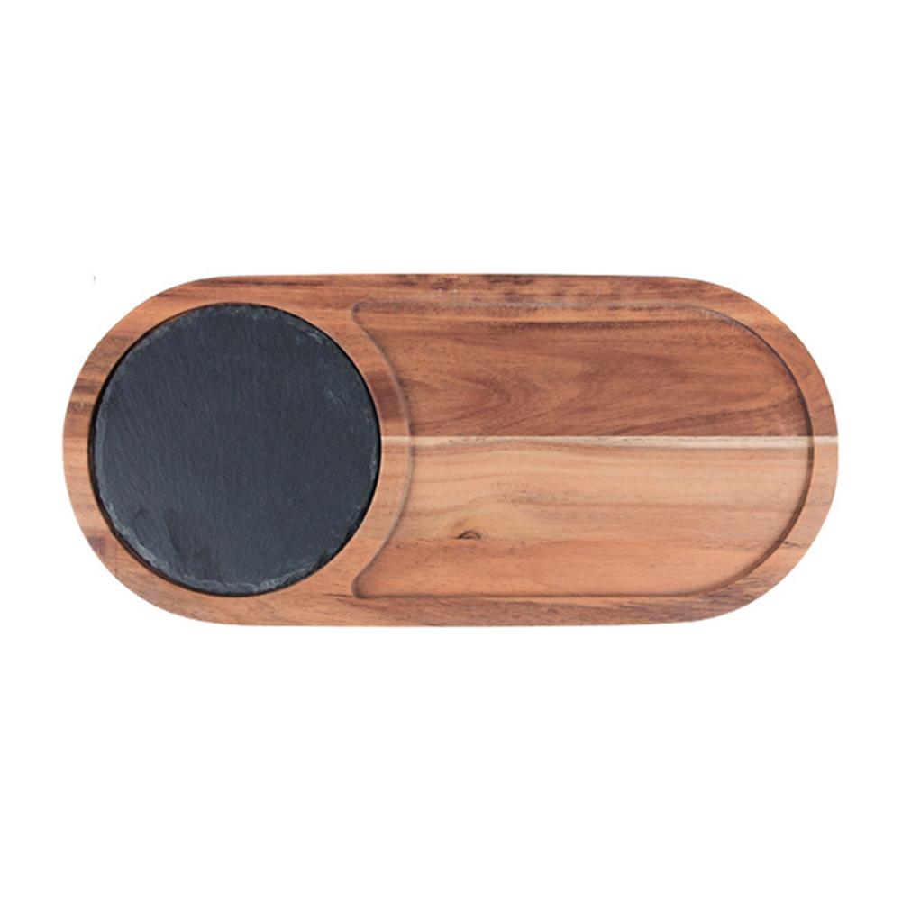 Solid Wood Snack Tray Wooden Tray Black SLATE Plate Acacia Wood Wrapped Plate Western Japanese Food Plate Kitchen Decoration: C