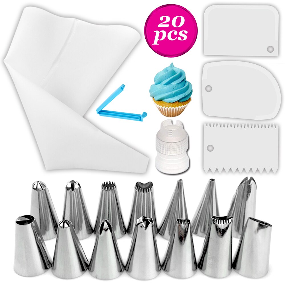 Bolsas para manga pastelera de silicona reutilizables, 3 estilos, boquilla de decoración de pasteles de acero inoxidable, accesorios: White
