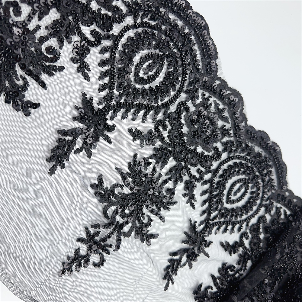 1 yarda de ropa DIY dorada, plateada y negra, costura de hermosas adornos de encaje metálicos con cuentas de perlas trenzadas y lentejuelas para ropa