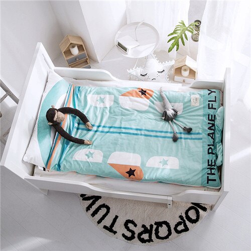 Home bed baby sleeping bag 100% Cotton + soft fleece Boy Girl Child fleabag AB side fox bear mothercare kids body cover 70*150cm: airplane