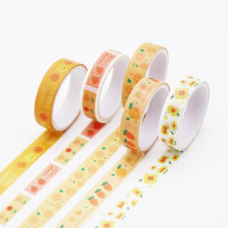 Juego de cintas Washi de 5 uds., cinta adhesiva básica, diario, papelería japonesa, Washitape para álbum de recortes diario, cinta adhesiva decorativa: naranja