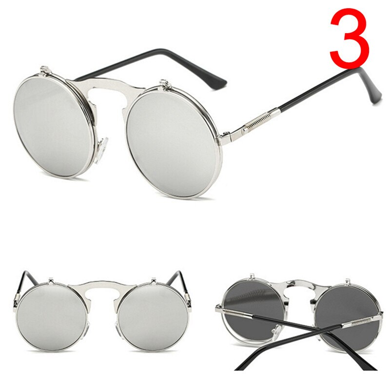 Metal Punk Sun Glasses Male Retro Steampunk Round Flip Up Sunglass Women Mens Clip On Sunglasses: 3