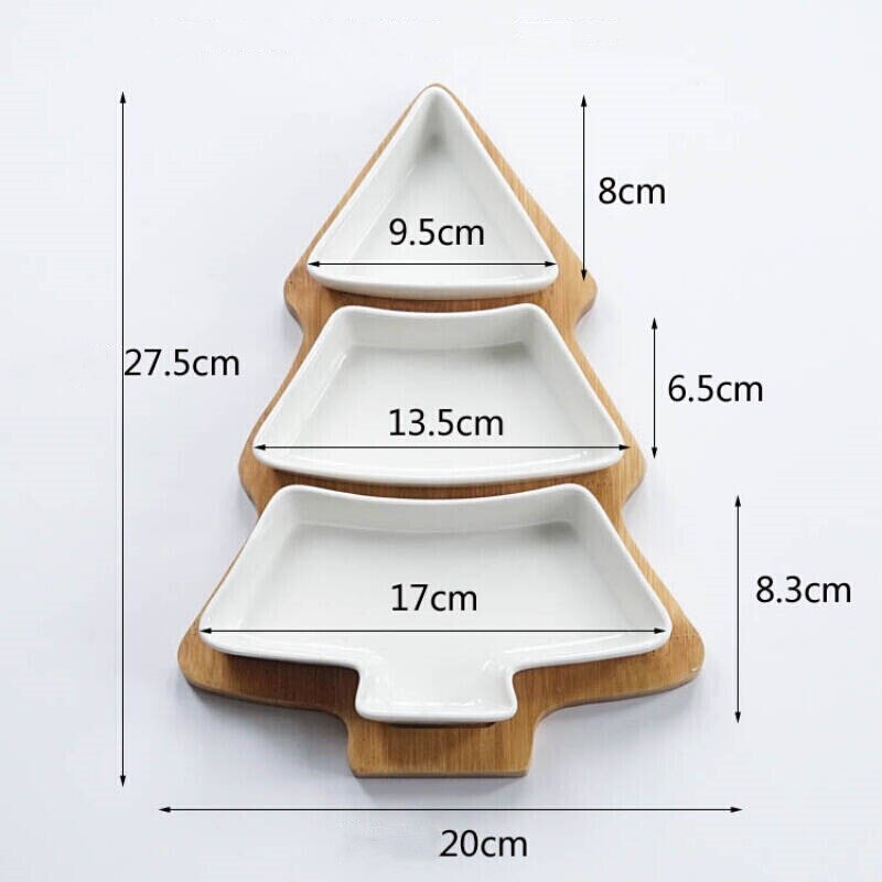 Christmas Tree Shaped Ceramic Snack Fruit Dishes Dinner Plates Dinnerware With Bamboo Tray Wedding Party Supplies