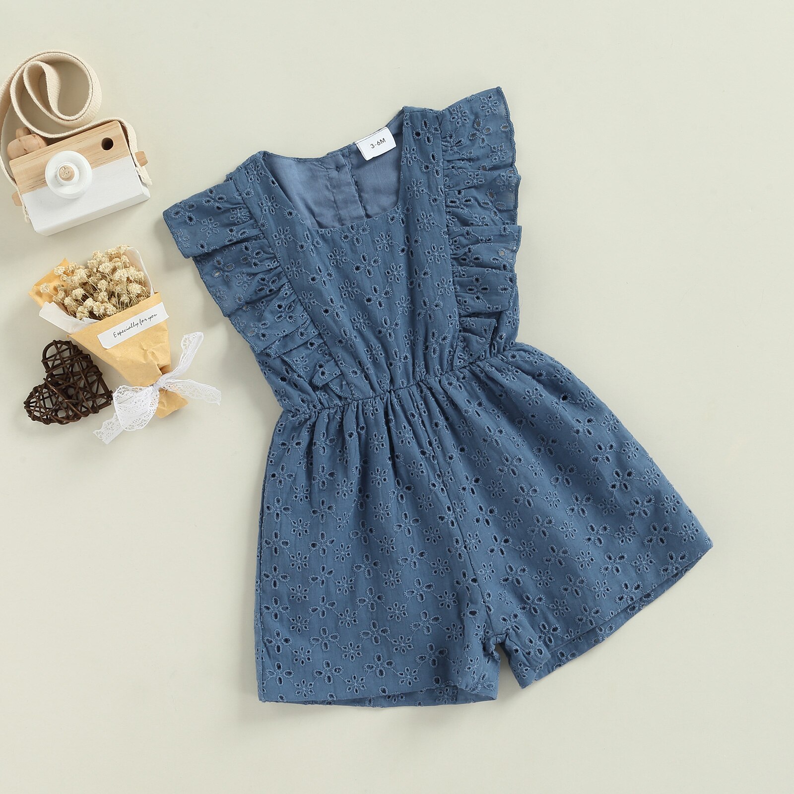 0-24M Baby Meisjes Korte Jumpsuit, Mouwloze Vierkante Hals Uitgeholde Verstoorde Casual Bodysuit