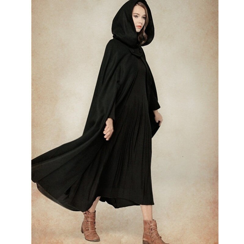 Middeleeuwse Gothic Hooded Mantel Dunne Jas Vrouwen Vintage Vampire Devil Capes Viking Piraat Gewaden Overjas Halloween Cosplay Kostuums: Black / S