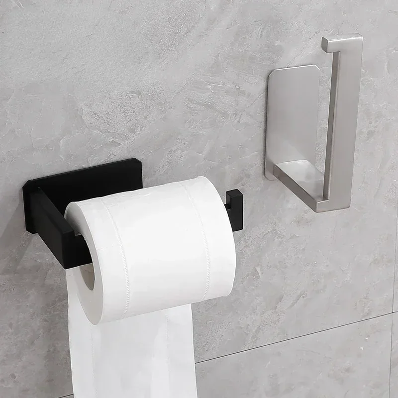 1pc toiletrulleholdere i rustfrit stål, selvklæbende, sort finish, nem installation, ingen skrue