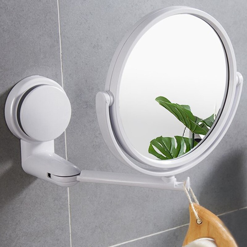 Miroir de salle de bain moderne sans perçage, miroir de maquillage à 2 côtés, miroir de rasage mural à ventouse, bras pliant extensible, accessoires de bain ronds: Default Title