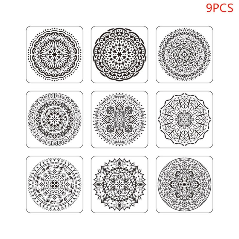 9pcs/set Mandala Stencil Drawing Template for Tile Floor Painting Board Album