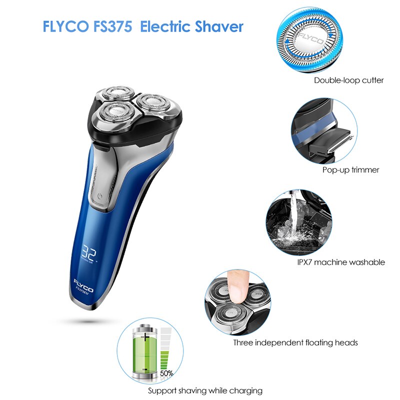 FLYCO FS375 Elektrische Rasierer Nass Trocken Dreh Gestochen Wiederaufladbare Rasieren Maschine Pop-hoch Trimmer LED Ladung Anzeige für Männer