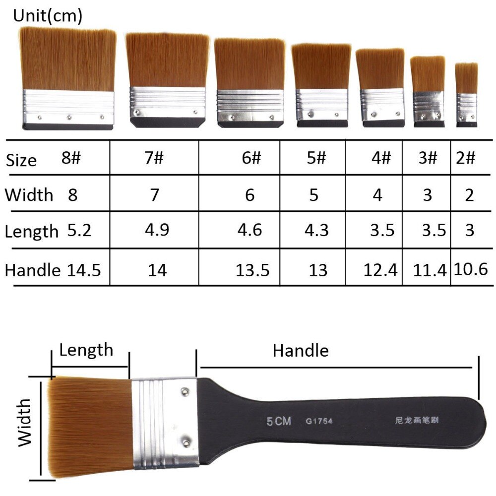 Pincel de nailon para artista, pincel plano para pintar al óleo, acuarela, pintura, 7 modelos, 1 unidad