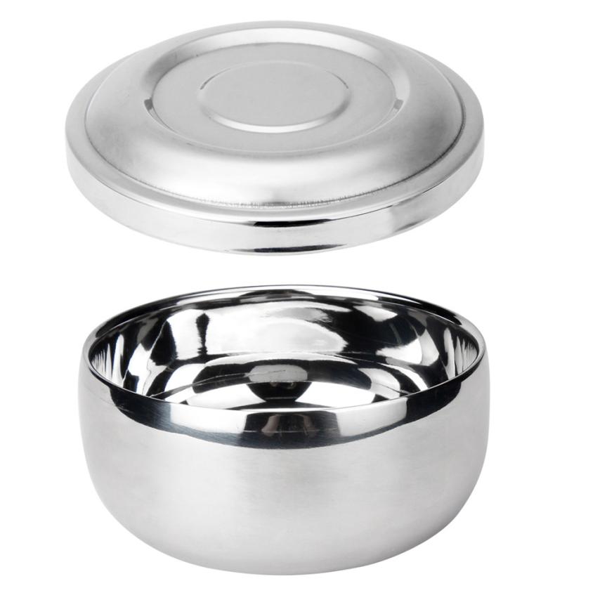 1PCS ZY Stainless Steel Double Layer Shaving Soap Bowl Mug Lid Bowl Cup For Shaving Brush D40