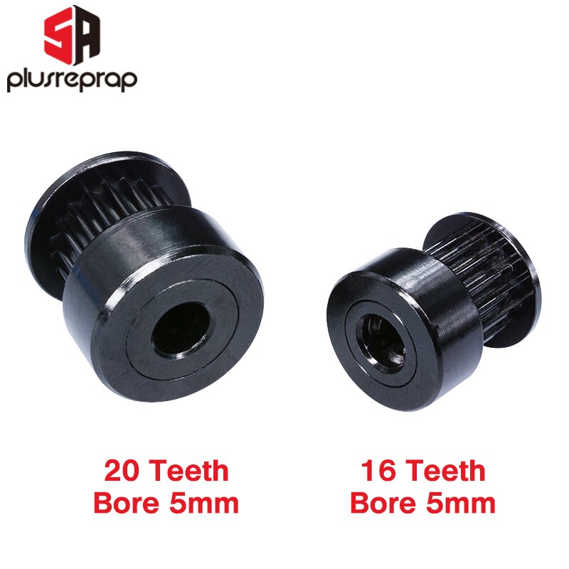 Polea de sincronización negra GT2 de 16/20 dientes, diámetro de 5mm, polea de aluminio de eje para piezas de impresora 3D de correa de 6mm, 2/5 piezas