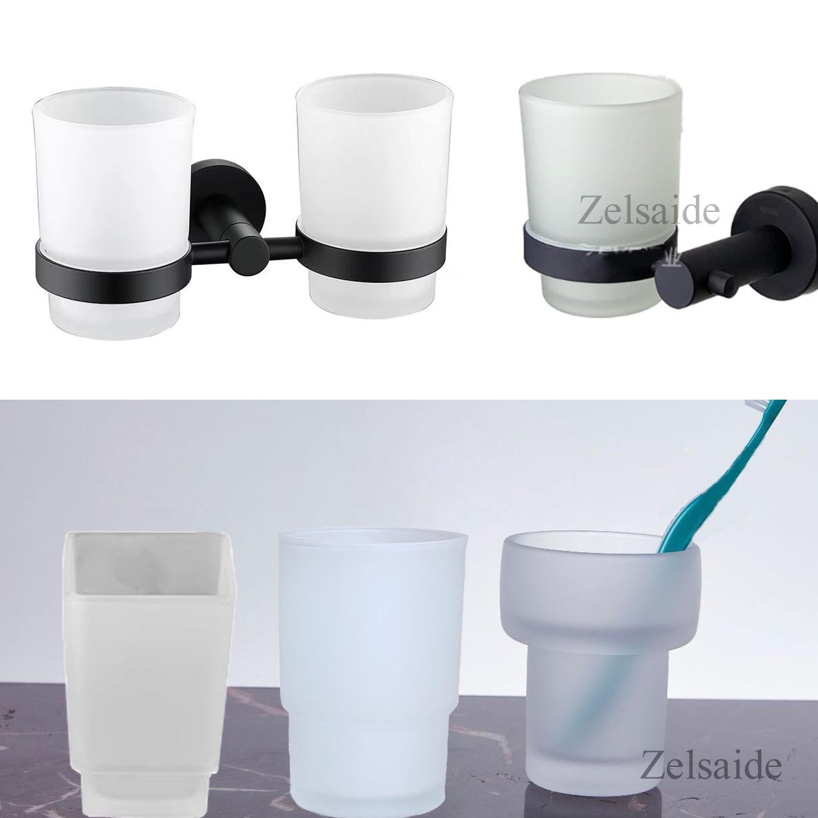 Taza de cepillo de dientes de vidrio redondo cuadrado para el hogar, baño, hotel, esmerilado o transparente