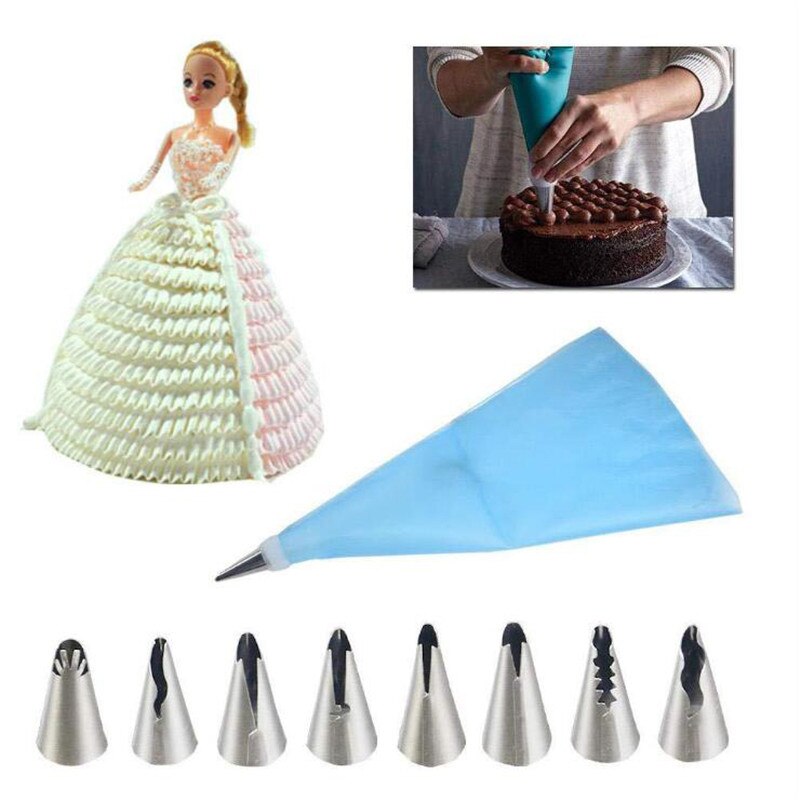 10 Stks/set Wedding Cake Decorating Icing Rvs Russische Nozzles Rok Taart Nozzles Piping Tips Gebak Siliconen Cake Zakken