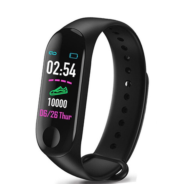 M3 Smart Bracelet Heart Rate Blood Pressure Health Waterproof Smart Watch Bluetooth Watch Wristband Fitness Tracker Smart Watch: Black