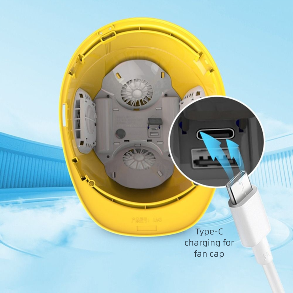 Kask z wentylatorem 4 koła zębate, ładowalny, 1/2/4 wentylatory, regulowany, ochronny, przeciwdeszczowy, z moc bankiem, kask ochronny z wentylatorami.