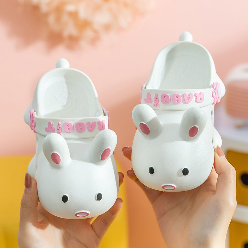 Unisex Pink Rabbit Children Sandals Summer Comfort Non-Slip Soft Sole Kids Clogs Outdoor Beach Sandals Girls Bathroom Slippers