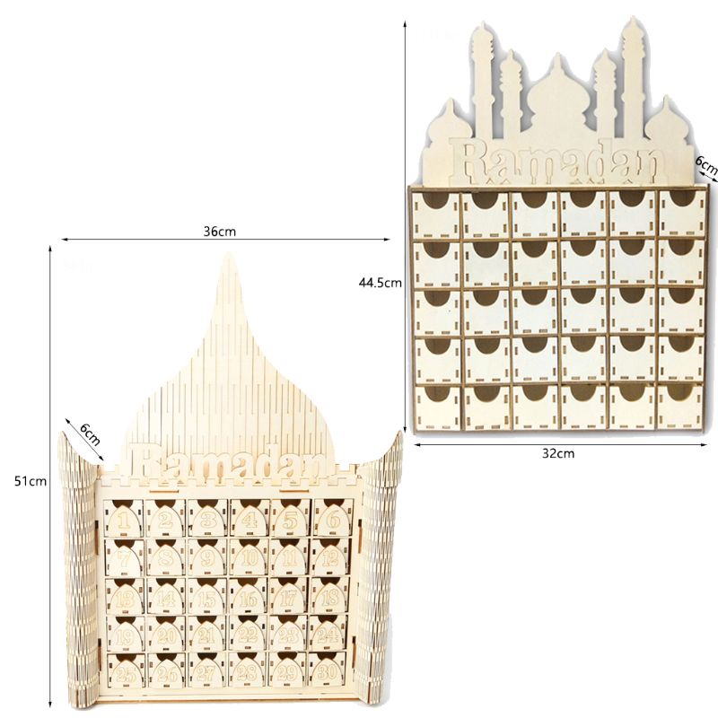 Wooden Eid Mubarak Ramadan Advent Calendar 30 Day Countdown Drawer Muslim Decor