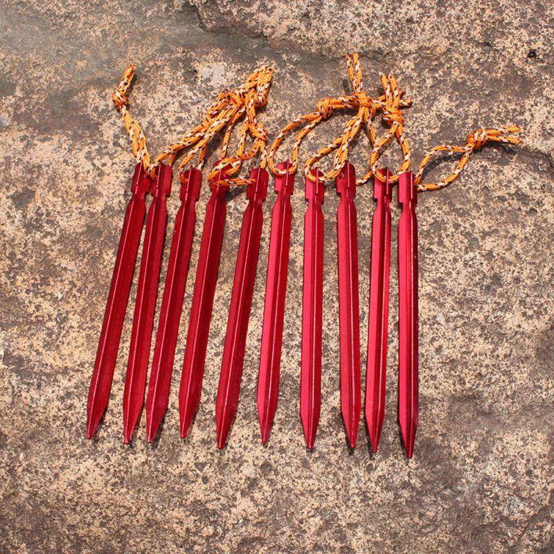 Carpa de aleación de aluminio con clavija para clavos, estaca para tienda de campaña con cuerda para exteriores, accesorios para tienda de clavos, equipo de Camping, 10 uds/lote