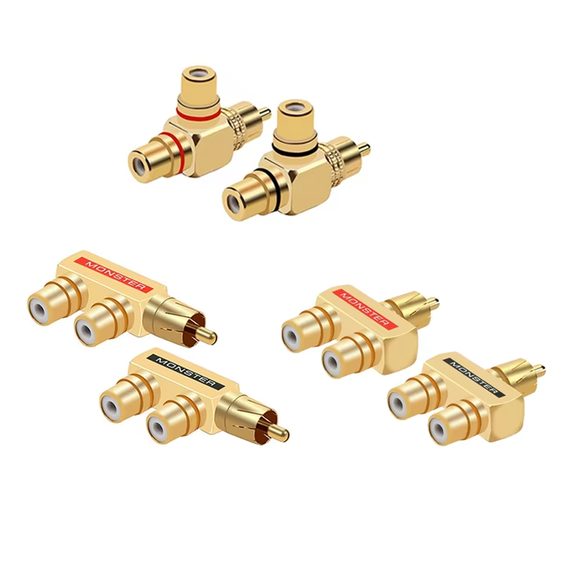 RCA-Adapter, 90 Grad rechtwinkliger Stecker, 1 RCA-Stecker auf 2 schnallen-Buchse, Audio--Video-Y-Splitter, Metallstecker für TV-Lautsprecher