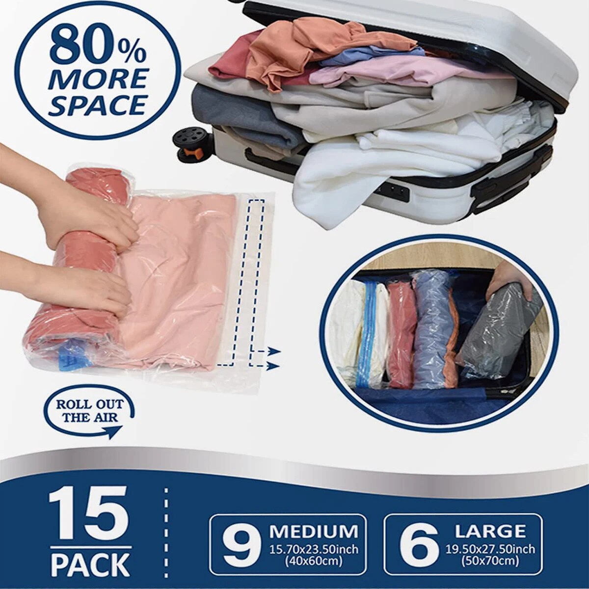 Oprolbare reisruimtebesparende opbergzakken voor bagage, kleding, cruiseschip, Essentials Home Packing-Organizer