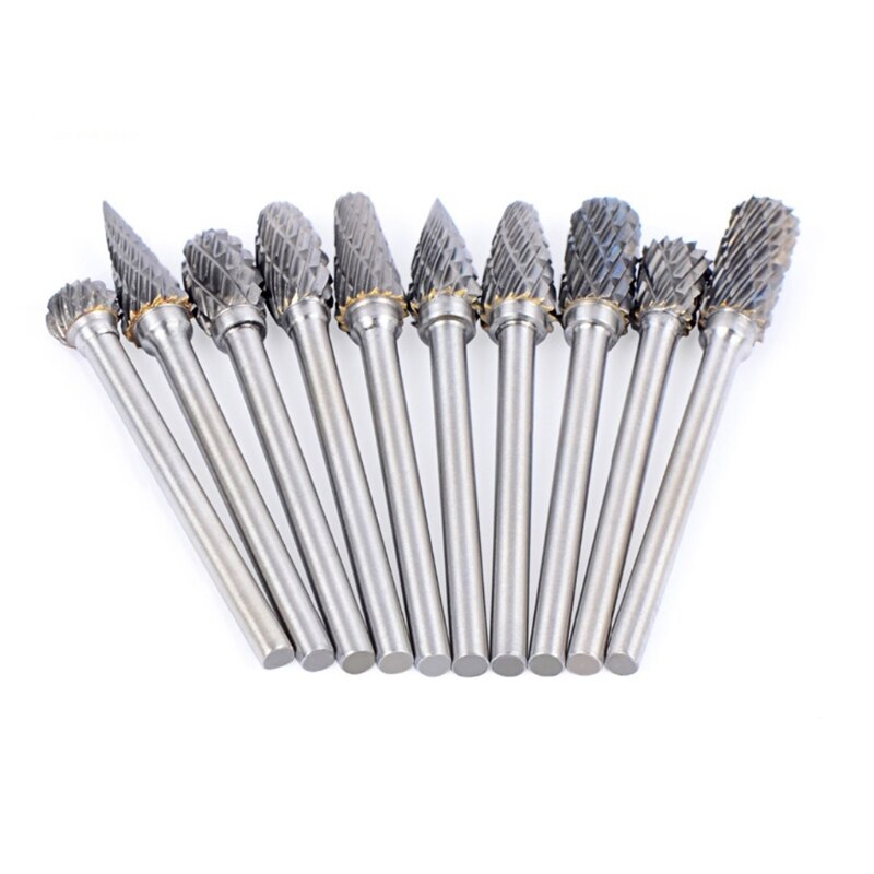 10pcs Cemented Carbide Rotary File Tungsten Carbide Carving Polishing Drill Bit