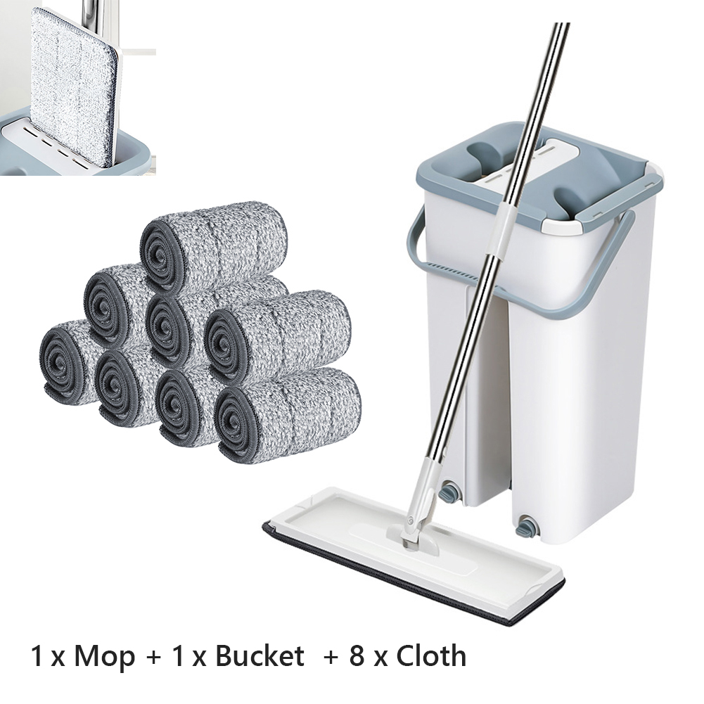 Rengøringsmopper gulvmoppe til hjemmet mikrofiber vådmoppe med spand klud flad klemmespray badeværelse køkken ren fri håndspin: Sæt 3