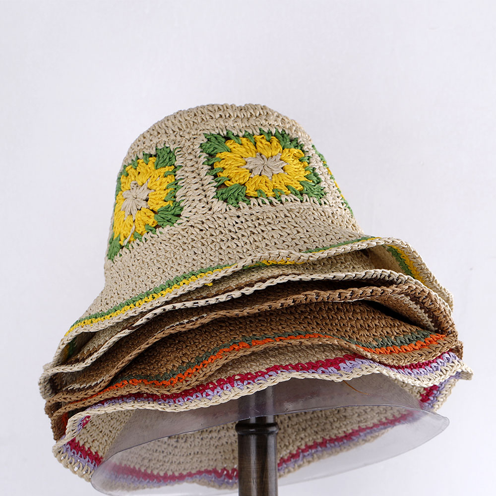 Chapeaux de paille pour femmes ajourés chapeau au crochet chapeau seau Protection UV pare-soleil chapeau de plage femmes visières dames chapeau femmes chapeau d'été casquette