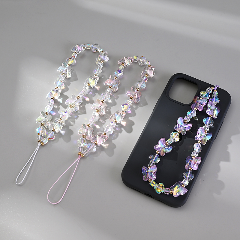 Women Girl Acrylic Mobile Phone Chain Transparent Sweet Butterfly Telephone Hanging Cord Anti Cellphone Lanyard Jewelry