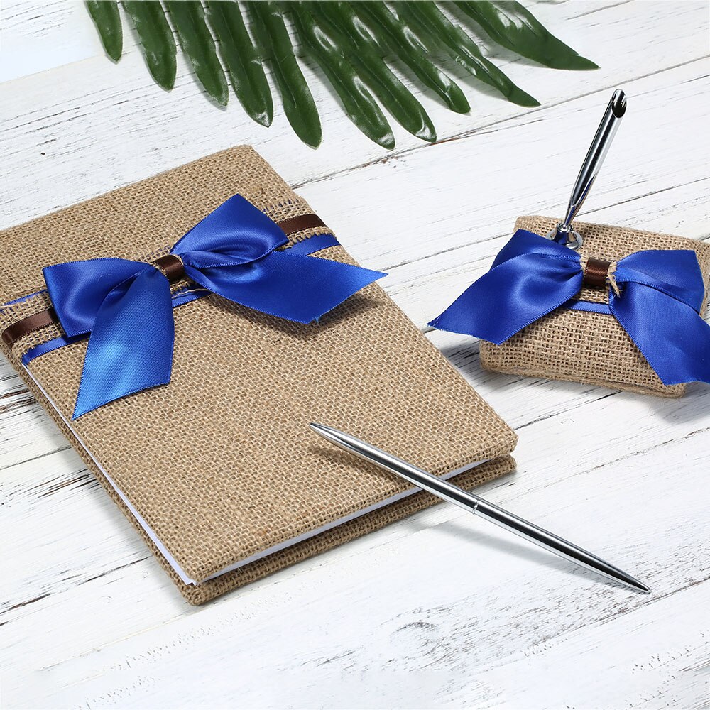 Wedding Guest Book and Pen Set Holder Burlap Decoration Rustic Wedding Ceremony