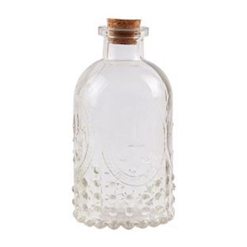 Retro Glass Vase Carved Cork Decorative Glass Bottles Tabletop Bud Vase Centerpiece for Wedding Reception Home Decor 250ML: Clear