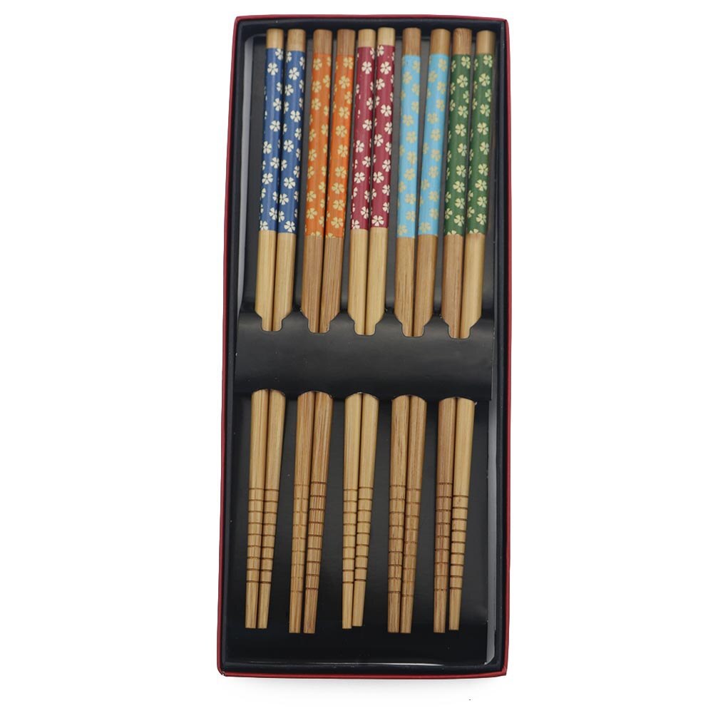Quente Vendido Novo Chinês Pauzinhos Caixa de Presente Colorido Reutilizável Pacote de Presente Conjunto Pauzinho Pauzinho Tradicional Artesanal De Madeira Natural: 5Pairs Mix Set