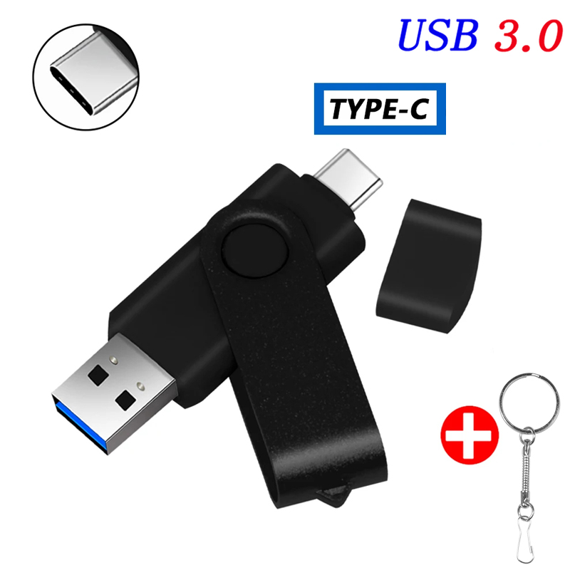 Type-C USB 3.0 High Speed Flash Drive 2 IN 1 360° Rotate Freely Pen Drive 128GB/64GB/32GB/16GB Multi-format Compatible U Disk