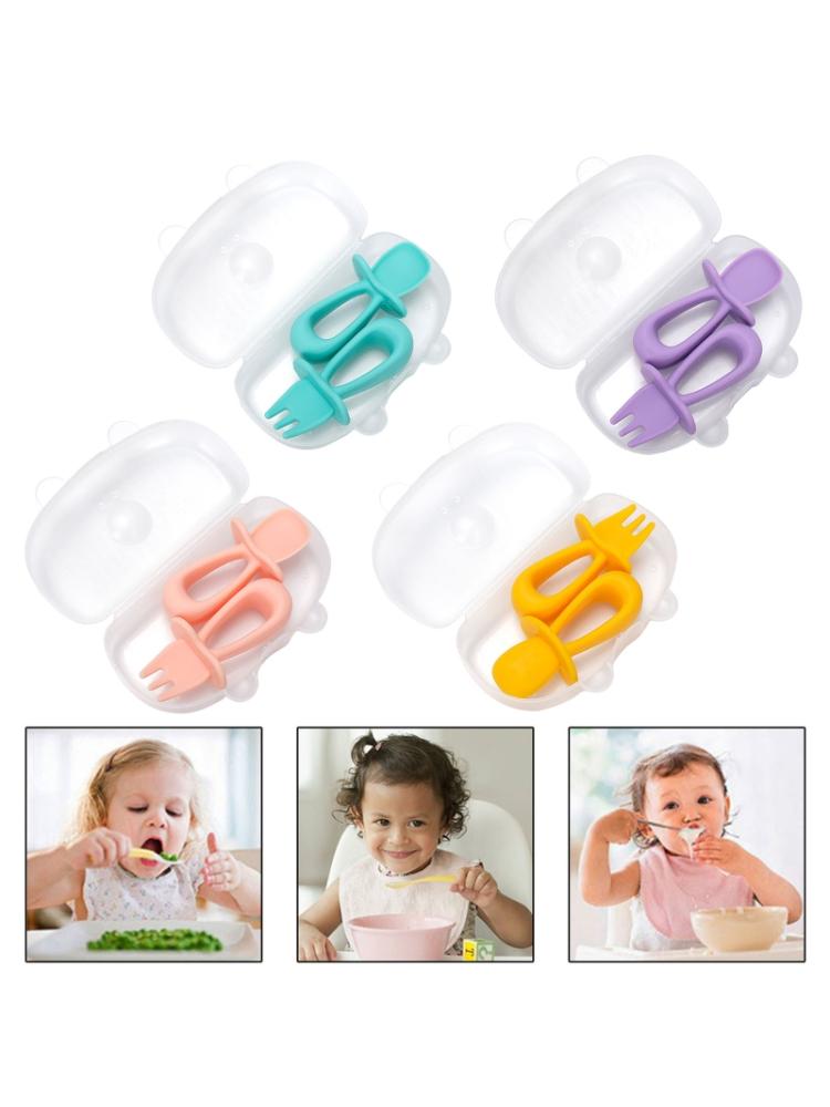 2 stuks/set babytraining korte steel siliconen vork lepel set baby servies