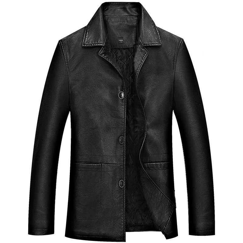 Plus size 4xl skinnjacka herr vinter affärs mjuka skinnjackor herr fritidsjackor man tjocka parkas casaco masculino: Svart / L